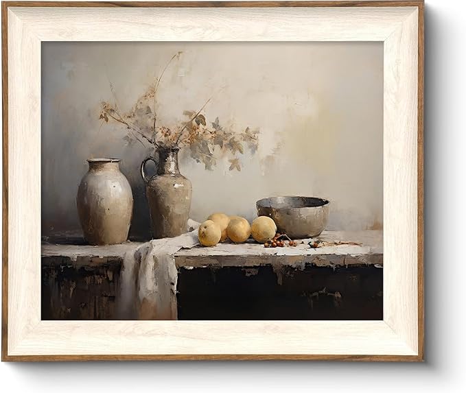 ASTRDECOR Framed Kitchen Wall Art Prints, Rustic Kitchen Farmhouse Wall Decor Living Room, Vintage Jars Still Life Oil Painting Dining Room Wall Decor, Fruits Botanical Canvas Wall Art-10''x 12''