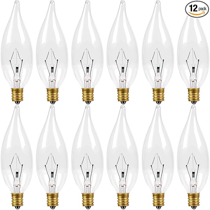 COLWATT 12-Pack Candelabra Light Bulbs 60W Warm White 2700K, 650 Lumen Candle Chandelier Bulb for Ceiling Fan Pendants or Outdoor, CA10 Type B Clear E12 Copper Base Dimmable