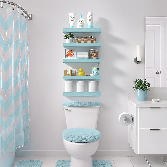 Sorbus Floating Shelves for Wall – 16 Inch Floating Shelf for Kitchen, Bedroom, Living Room, Bathroom, Home & Wall Decor - Mounted Bathroom Shelves with Invisible Brackets (Breezy Blue, 4 Pack)