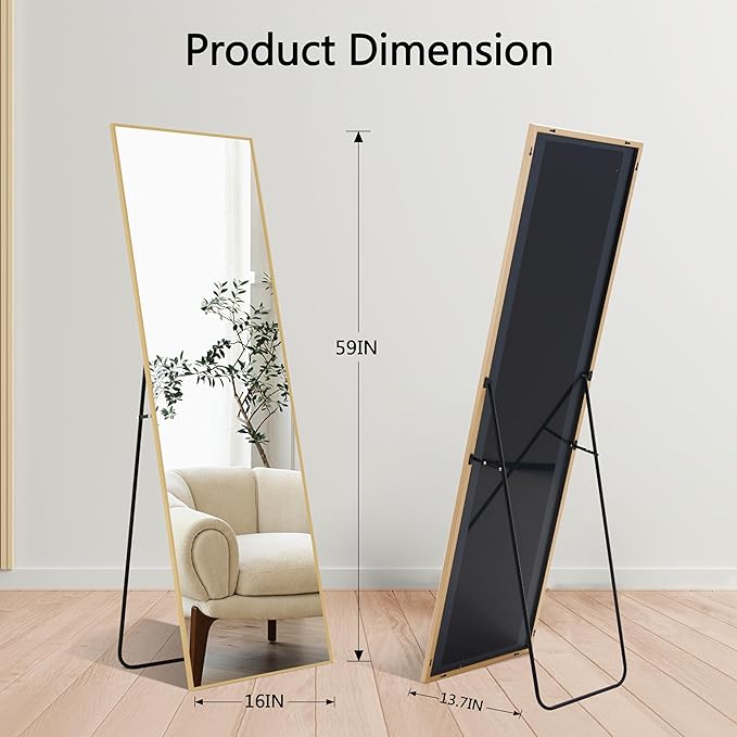 Simple Deluxe Full Length Mirror, 59"x16" Large Floor Mirrors, for Wall Door Bedroom Bathroom Living Room (Gold)