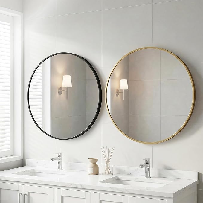 OLIXIS Black Round Wall Mirror 20 Inch, Round Mirrors for Wall Decor, Circle Mirror for Bathroom, Entryway, Bedroom, Vanity