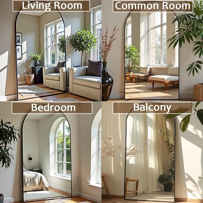 Rowjut Floor Full Length Mirror, Arched Mirrors Full Length 81"x41" Freestanding Large & with Aluminum Frame&Wall Mounted & Hanging or Leaning& Full Body Mirror for Bedroom, Black