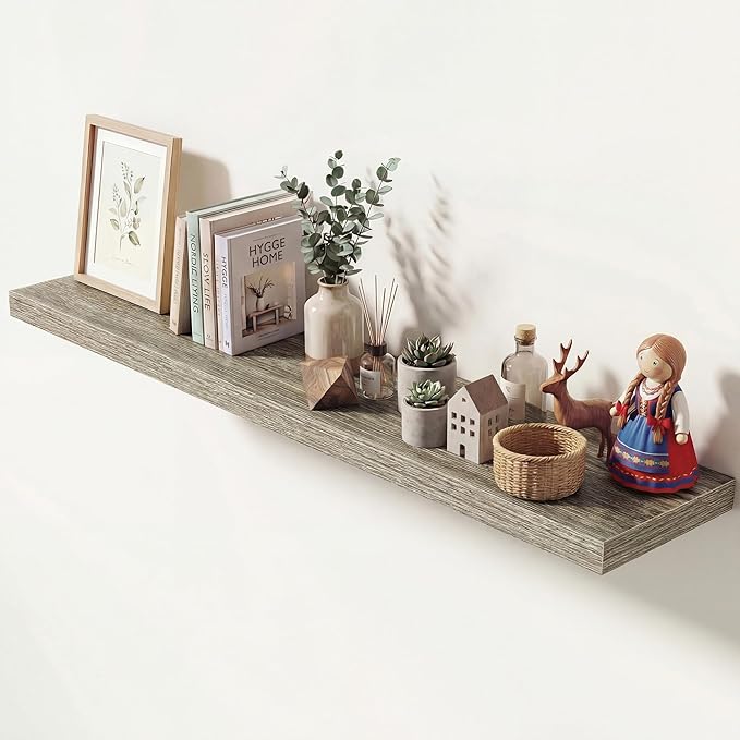 Dreamland 55 Inches Floating Shelves for Wall, 9.3" Deep Long Floating Shelves Set of 1, Large Display & Storage Shelf, Wall Shelf for Bathroom Bedroom Living Room Kitchen Office, Grey