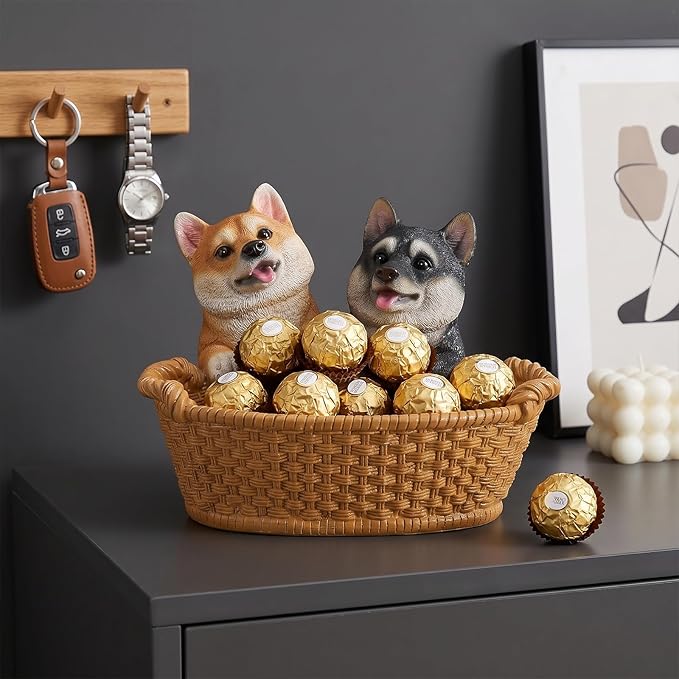 Dog Resin Storage Basket, Desktop Organizer for Remote & Keys, Cute Home Decor Tray, Ideal present for Pet Lovers.(Shiba Inu Dual Color)