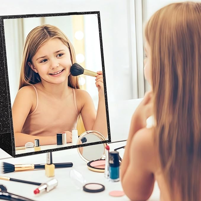 Foldable Full Length Mirror 2-in-1 Wall-Mounted or Tabletop Mirror, Portable Travel Mirror with Handle for Dance Home Bedroom Wardrobe Stage Makeup Checks Camping Outdoor Use (47" x 12.5", Four-Fold)