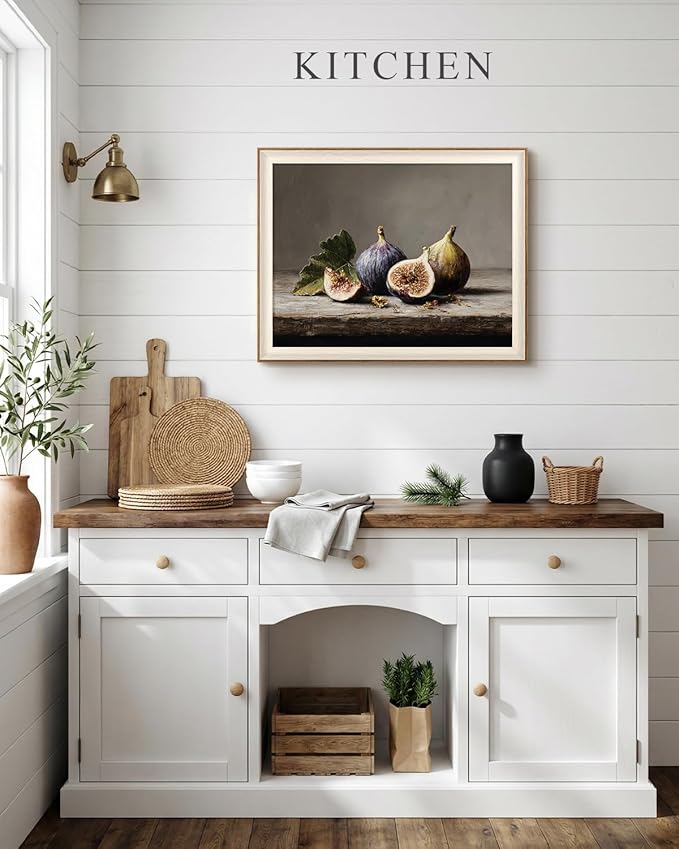 VIYYIEA Framed Wall Art for Living Room, Still Life Fig Canvas Prints, Rustic Kitchen Wall Decor, Vintage Fruit Art for Dining Room Bedroom Office, Modern Aesthetic Gift, 16x20 Inch
