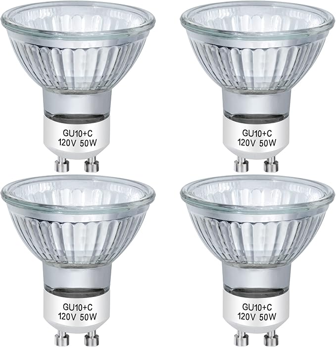 YBEK GU10 Halogen Bulbs 50W 120V MR16 for Scent Wax Burner, Dimmable Warm White, Pack of 4