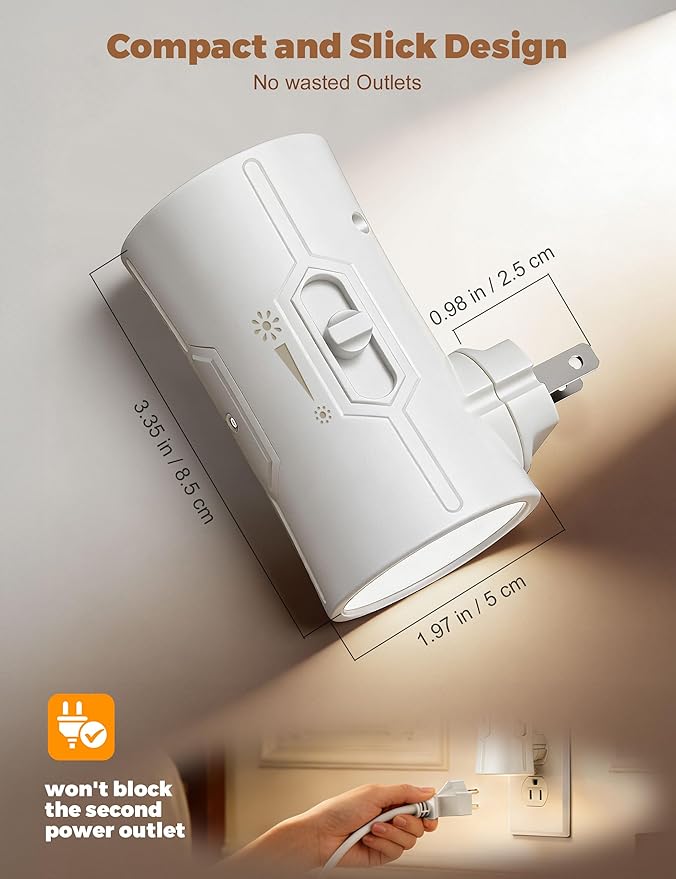 fesnne Night Light, LED Night Lights Plug into Wall, [2 Pack] White 0-100LM Adjustable Brightness Light Sensor Plug in Night Light for Hallway, Bathroom,Adult