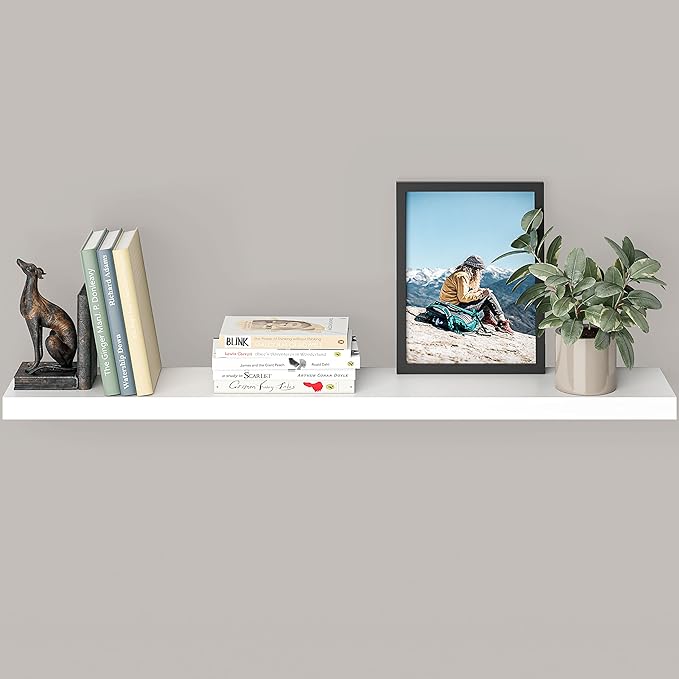 Ballucci Floating Shelf, 48" Wood Wall Shelf with Invisible Brackets for Bathroom, Living Room, Bedroom, Kitchen, Nursery, 8" Deep, White