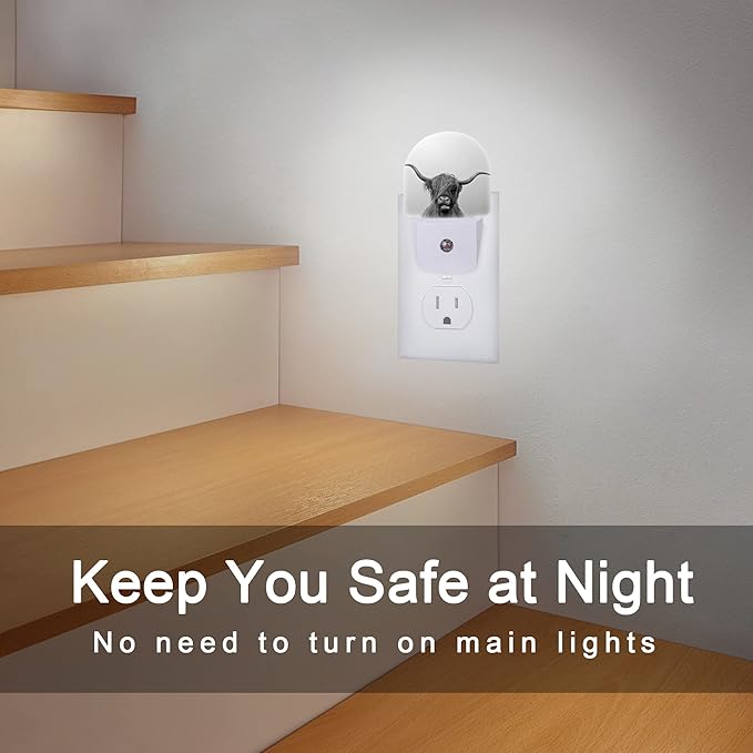Highland Cow Night Light,Cows Night Lights Plug into Wall for Boys Girls Bedroom Decorative Half Round Nightlight Led Lamp 0.5W Sleep Friendly