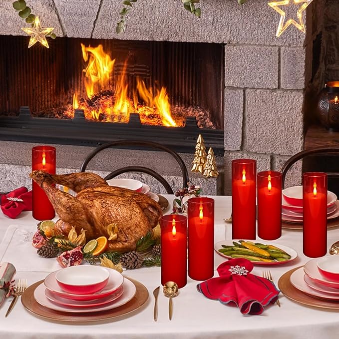 24-Pack Red Flameless LED Candles - Remote Control & Timer, Realistic Flickering for Chinese New Year Decor, Valentine's Day, Romantic Home Ambiance, Fireplace Mantel & Festive Centerpieces