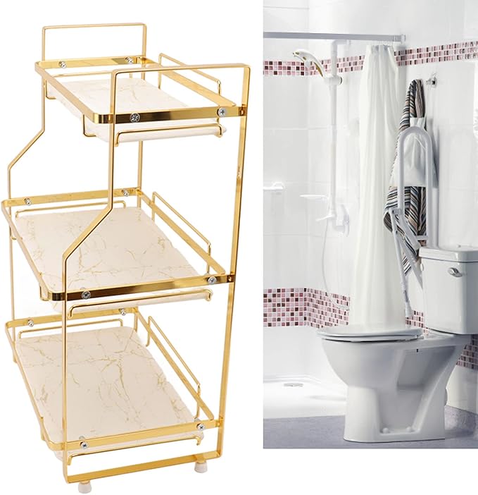 Bathroom Storage Shelf, Multi Fuctional Makeup Organizer, Wall Mounted Corner Organizer Standing Rack for Living Room Bedroom Kitchen (3 Tier)