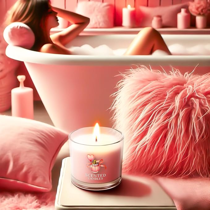 CHILLFLAME Pink Candles, Scented Candle Gift Set for Stress Relief, 3 Votive Candles for Women and Men, Birthday Candle Gifts for Women, Candles Gifts for Women (Pink, 7 oz)