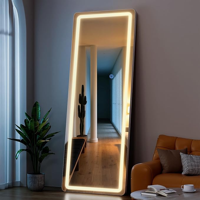 Standing Mirror Full Length with LED Lights, 71"x30" Lighted Mirror with Dimming & 3 Color Lighting, Tall Mirror Full Body for Bedroom, Dressing Room