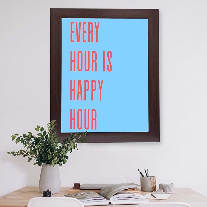 InkFlow Posters Every Hour Happy Hour Poster - Modern Typography Quote Art - Blue Red Minimal Design - Kitchen Bar Wall Decor Accent - Contemporary Home Print - 18x24 Unframed Canvas Print