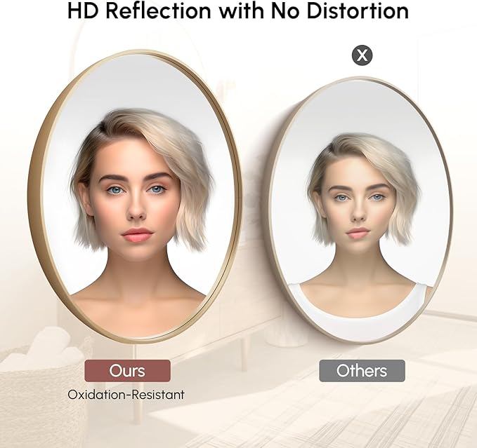 USHOWER Gold Bathroom Mirrors for Over Sink, 36 Inch Circle Mirror with Metal Frame, Wall Mirror for Vanity, Entryway, Living Room, Hallway and Bedroom Decor