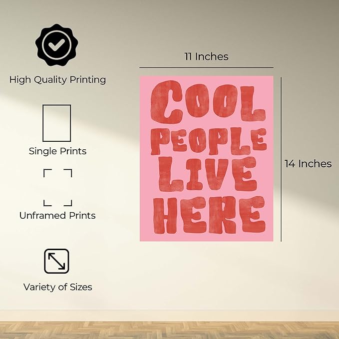 InkFlow Posters Cool People Live Here Poster - Fun and modern wall art, playful quote print for entryway, dorm, apartment, or creative home decor - 11x14 Unframed Canvas Print