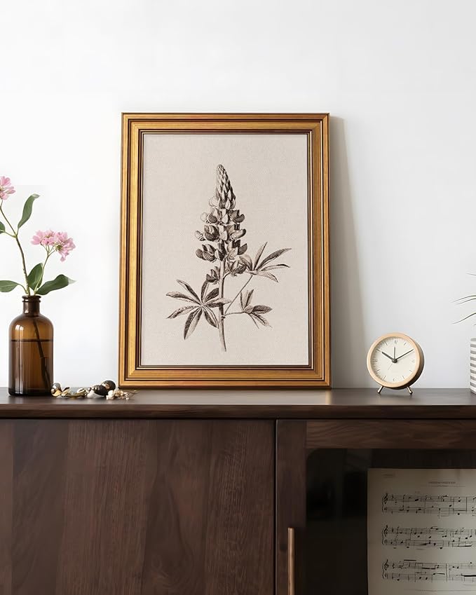 Bzstyleart Vintage Wall Art Decor for Living Room, Canvas Framed Flowers Wall Art, Gold Framed Artwork, Sketching Painting Picture Travel Artwork for Home Decor Aesthetic, Texas Upinus, 12L x 16W