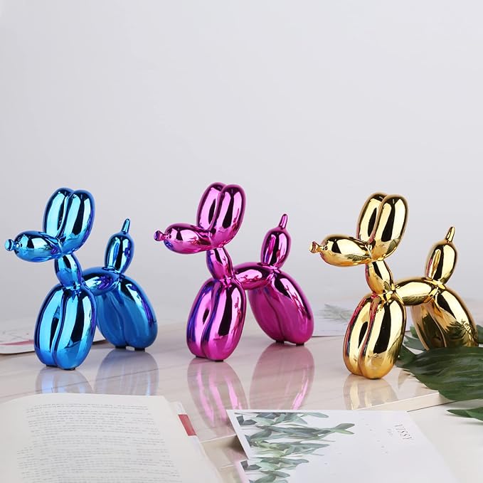 Blue Balloon Dog, Animal & Modern Sculpture, Preppy & Office Gold Decor, Small Figurines