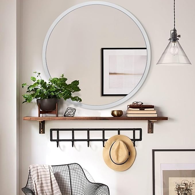 JJUUYOU Round Mirror Sliver Round Wall Mirror Metal Frame Bathroom Mirrors Circle Mirrors for Wal Living Room Bedroom Vanity Entryway Hallway 20 inch
