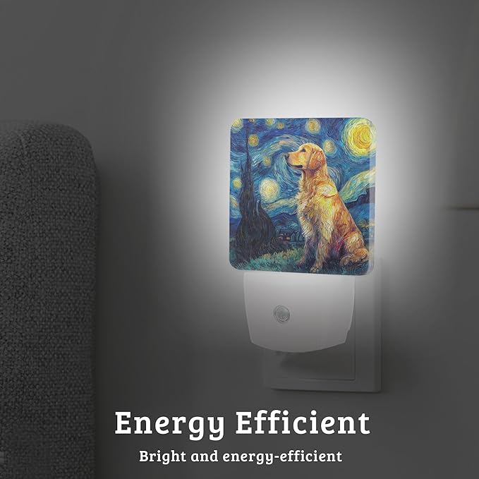 Starry Night Dog Night Light, Plug-into Wall Nightlight with Dusk to Dawn Sensor, Energy Efficient Lamp for Bedroom/Bathroom/Kitchen/Hallway/Stairs