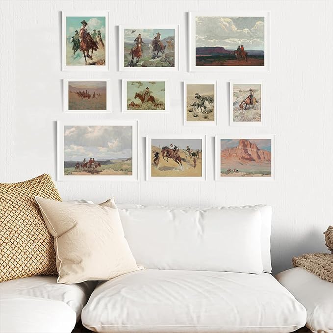 Uniro Western Decor Vintage Western Cowboy Wall Art, Farmhouse Wall Decor Cowboy Oil Painting Pictures Aesthetic, Rustic Old West Southwestern Artwork Prints for western Bedroom Bathroom Gallery decor - UNFRAMED