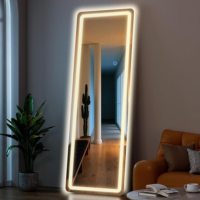 Standing Mirror Full Length with LED Lights, 65"x24" Lighted Mirror with Dimming & 3 Color Lighting, Tall Mirror Full Body for Bedroom, Dressing Room