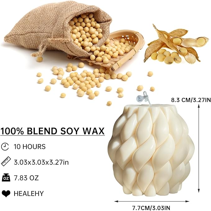 Knot Ball Candle Beautiful Handmade Pillar Scented Soy Wax, Elegant Pillar Bubble Candle Housewarming Gift Home Room Shelf Decor Idea Spiral Candl(White Medium)