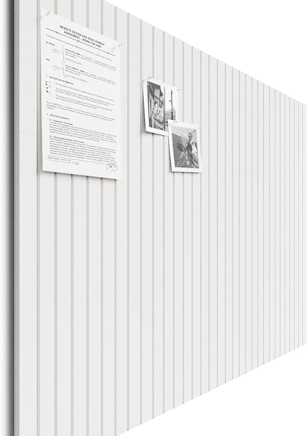 Bumusty Large Cork Board Alternative-48 x 36" Felt Bulletin Board Tiles, with 30 Pushpins, 70 Adhesive Tabs, Fine-Stripe 12-Pack, Cork Boards for Office Push Pin Board Felt Board-Milky White