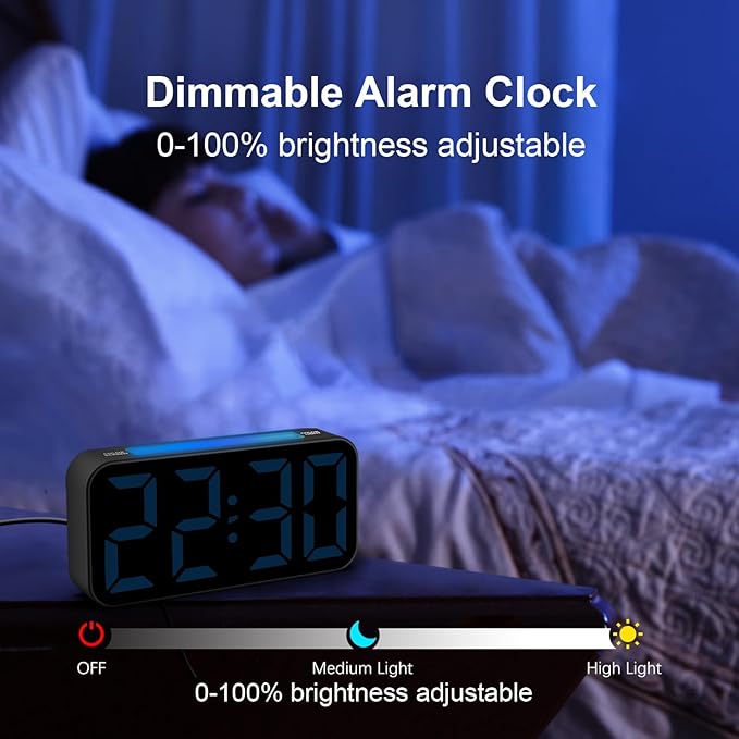 Topski Loud Alarm Clocks for Bedrooms Heavy Sleepers, Plug-in Digital Bedside Clock with RGB Night Light, Large Display, Dual Alarm, Snooze, Dimmable, 3 Volumes