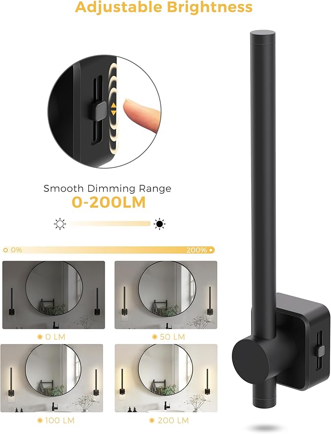 L LOHAS LED Night Light, Night Lights Plug into Wall, 0-200LM Bathroom Nightlight, Dusk to Dawn Sensor 2W Dimmable Nightlights, Soft White 3000K, Modern Black Night Light for Mirror Restroom, 1 Pack