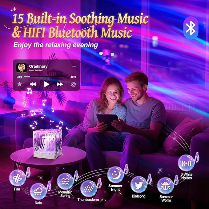Northern Lights Projector White Noise Sound Machine for Sleep, 18-Color 15 White Noise Machine for Sleeping, Bluetooth Aurora Light Projector for Bedroom Aurora Projector,Shower Light Ambient Lighting