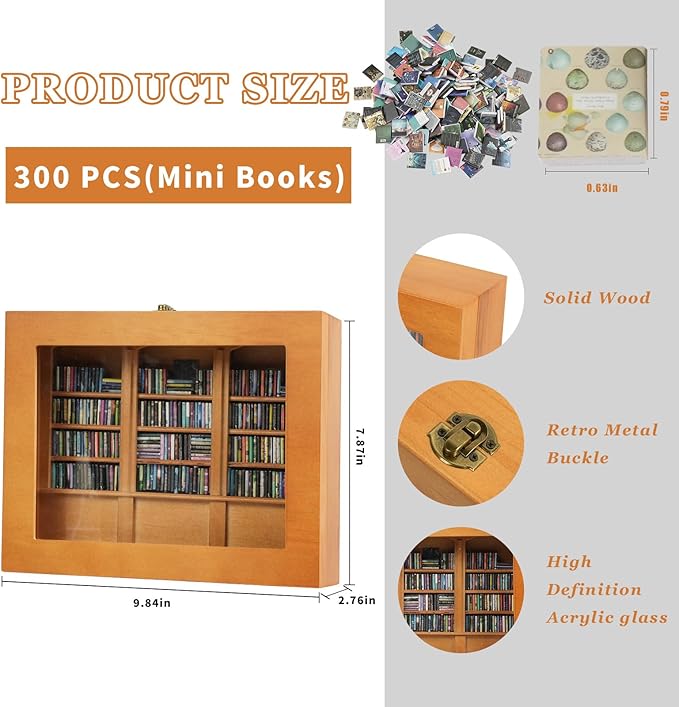 Anxiety Bookshelf - Shake Off Your Anxiety,Miniature Display Shelf,Contains 240 Miniature Book Models,Antique Style Gift Decoration Mini Bookshelf (Brown)