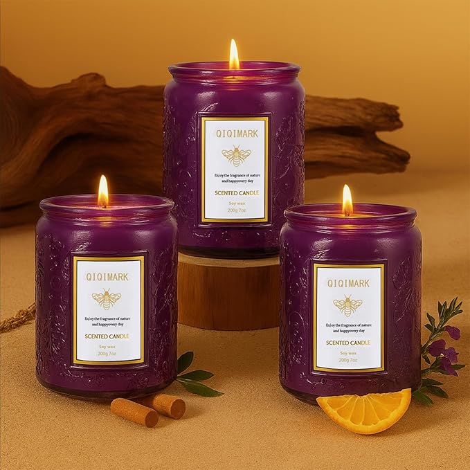 6 Pack Candles for Home Scented, Christmas Gifts Candle Set for Women, 42 oz 300 Soy Wax Long Lasting Candles Gift for Birthday Mother's Thanksgiving Day Present (Purple)