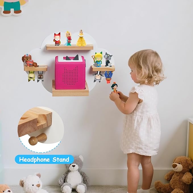 for Toines Box Shelf, for TonieBox 1 and TonieBox 2 Cloud Tonie Shelf Magnetic Pink Tonies Display 12-20 Characters Compatible with Toniebox Player Storage Rack for Kids Play Room (White)