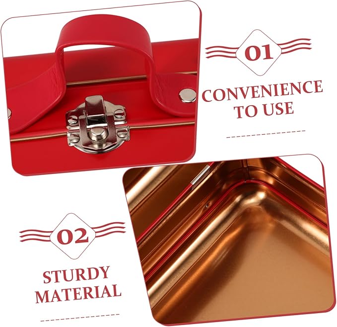 Levemolo Mini Vintage Suitcase Iron Storage Box Decorative Candy Tin Container for Makeup Electronics Versatile Organizer for Parties and Weddings Red