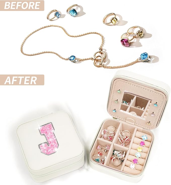 Uygafly Travel Jewelry Case - Personalized Jewelry Box for Women,Small Jewelry Organizer Cute Jewelry Organizers and Storage Aesthetic,Travel Essentials Birthday Gifts for Girls Women | Cream,J
