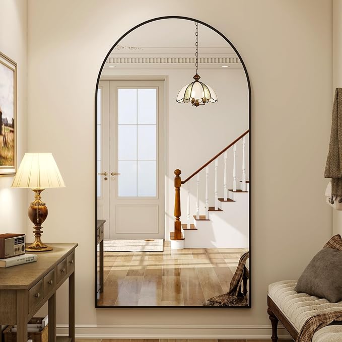 86" x 40" Large Arch Full Length Mirror - Floor Full Body Mirror with Aluminum Frame - Standing, Leaning or Hanging, for Bedroom, Living Room, Black
