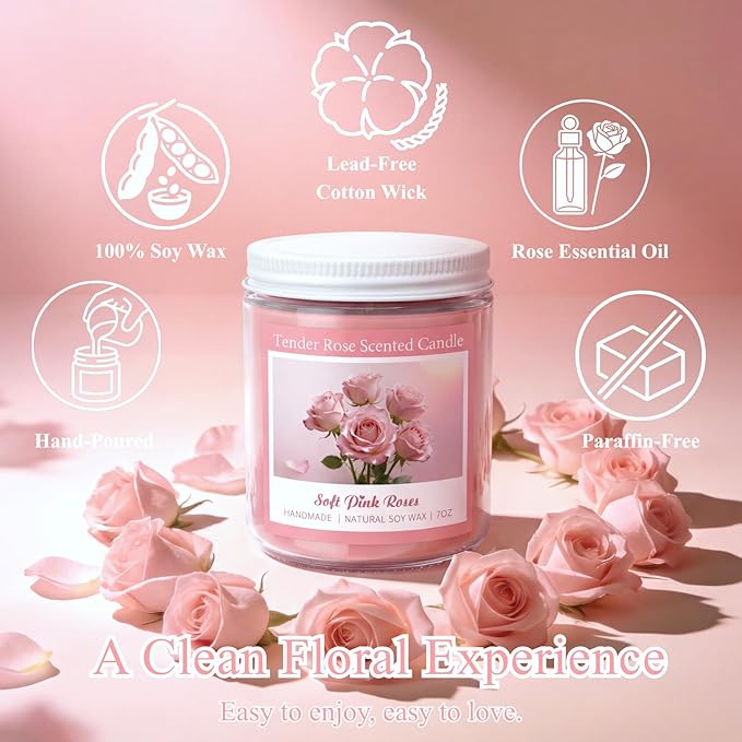 Homsolver Tender Rose Scented Candles, Natural Soy Candle Valentines Mothers Day Gift for Her Mom Wife Girlfriend, Anniversary Birthday Gifts for Women, Novelty Jar Candle with 50+ Hours of Burn
