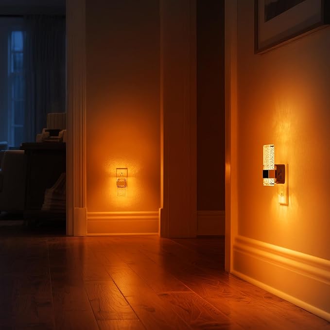 DORESshop LED Night Lights Plug into Wall, [2 Pack] 0-100LM Dimmable Nightlight, Bubble Decorative Night Light, Dusk to Dawn Sensor, Wall Sconce-Style Design Nightlights for Bathroom, Hallway, Amber