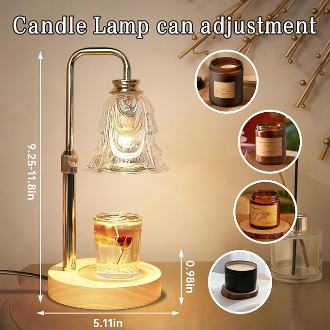 Droyek Candle Warmer Lamp with Timer Electric Adjustable Height Candle Warmer Dimmable Wax Warmer Lamp Jar Candles with 2 Bulbs for Home Decor & Office