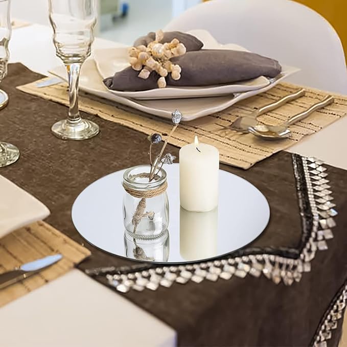 6 Pcs 7.87 Inch Round Mirror Candle Plate, Circle Mirror Centerpieces, for Table Centerpieces & Wedding & Christmas Decorations & Baby Shower Party (7.87'' Silver)