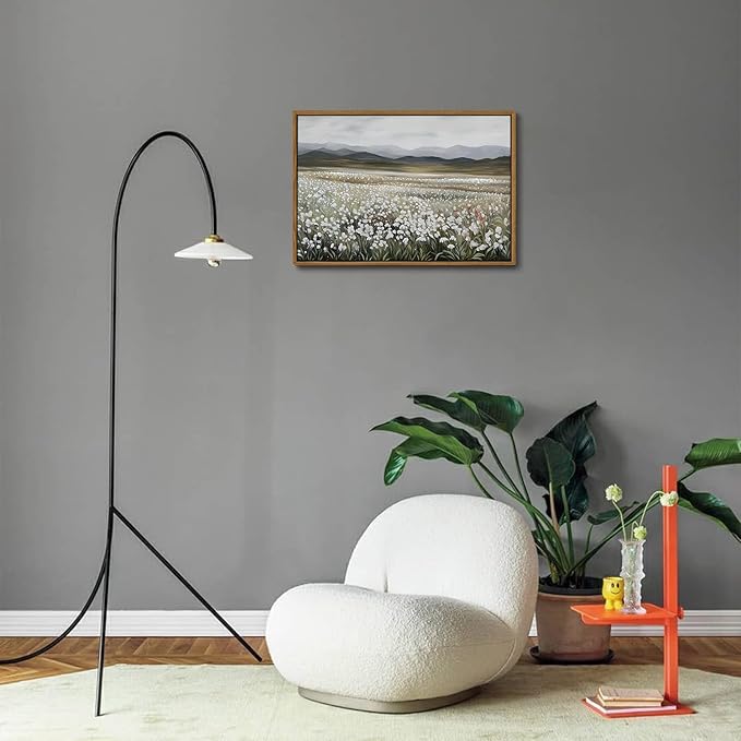 OIQArtOIQ Vintage Wildflowers Landscape Wall Art Framed Floral Natural Scenery Oil Painting Canvas Prints Country Farmhouse Rustic Fall Decor Pictures Kitchen Bedroom Living Room Bathroom
