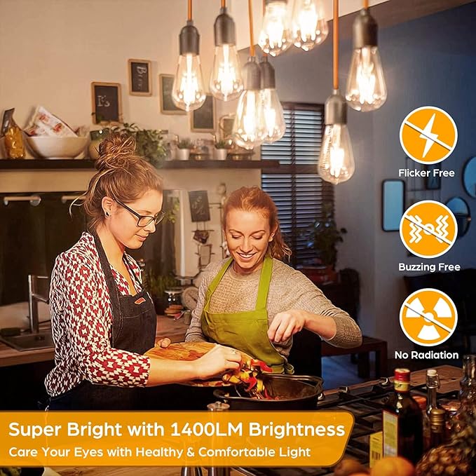 12-Pack Vintage LED Edison Bulbs 100W Equivalent 1400LM High Brightness 8W ST58 LED Filament Light Bulbs 3000K Warm White E26 Medium Base CRI90+ Antique Clear Glass for Home Dinning Room, Non-dimmable