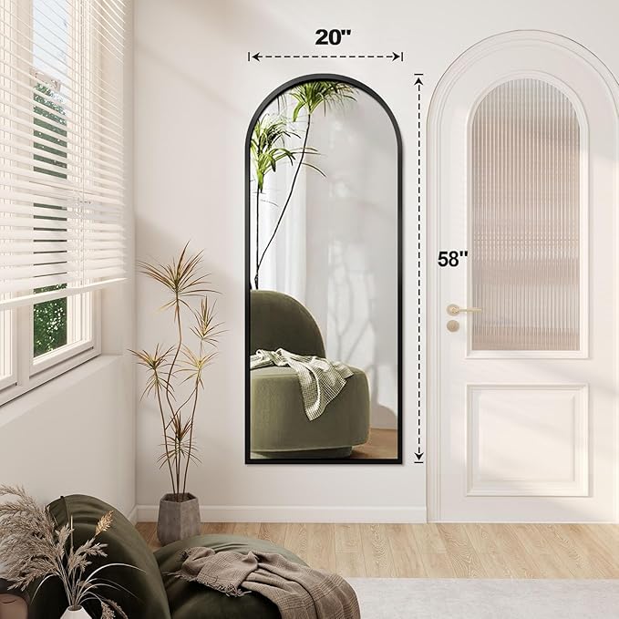 GlasFlength 58"x20" Full Length Mirror Arched Body Dressing Floor Standing Mirrors, Black