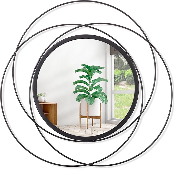 Round Decorative Wall Mirror, Black Metal Mirrors, Art Small Round Wall Home Mirror, Decor Living Room Bedroom Bathroom Entryway 20"