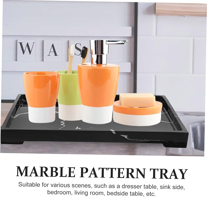 HEALLILY Marbled Bathroom Soap Holder Perfume Vanity Tray for Skincare Storage Countertop Makeup Organizer Multi-use Entryway Vanity Tray