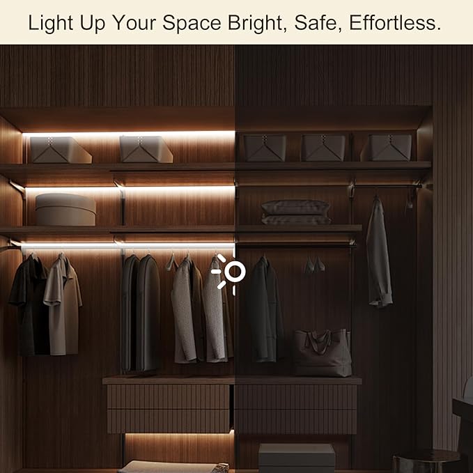 ZSLAIFU Battery Powered LED Strip Lights, 3.3FT COB LED Strip Light, Battery Operated LED Lights, White LED Strip Lights Battery Powered for Closet, Cabinet, Shelf, Kitchen, DIY Lighting