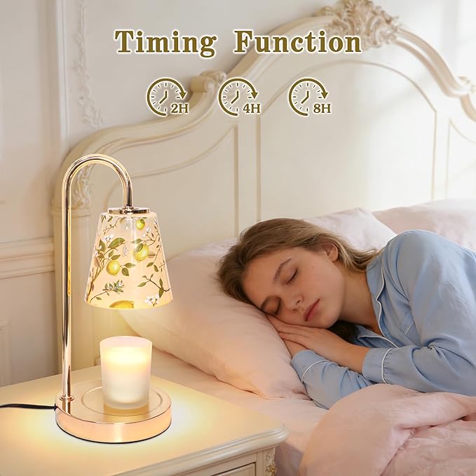 Crystal Club Lemon Candle Warmer Lamp with Timer Dimmer, 4-Level Brightness Wax Melt Warmer with 2×50W Bulbs, Candle Warmer for Scented Jar Candles Lights, Birthday Gifts for Women Mom