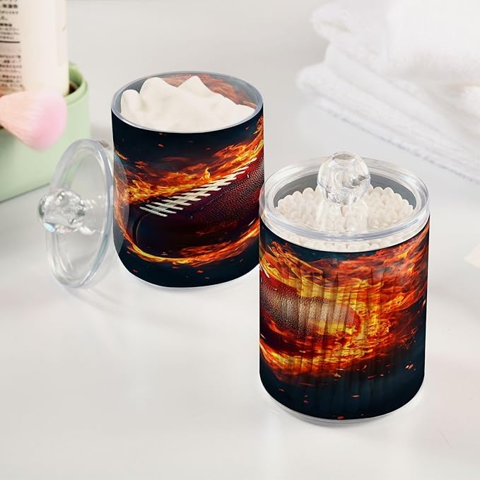 Nander 4Pack Retro Flame Rugby Qtip Holder Dispenser -Clear Plastic Apothecary Jars Set - Restroom Bathroom Makeup Organizers Containers for Cotton Swab, Ball, Pads, Floss